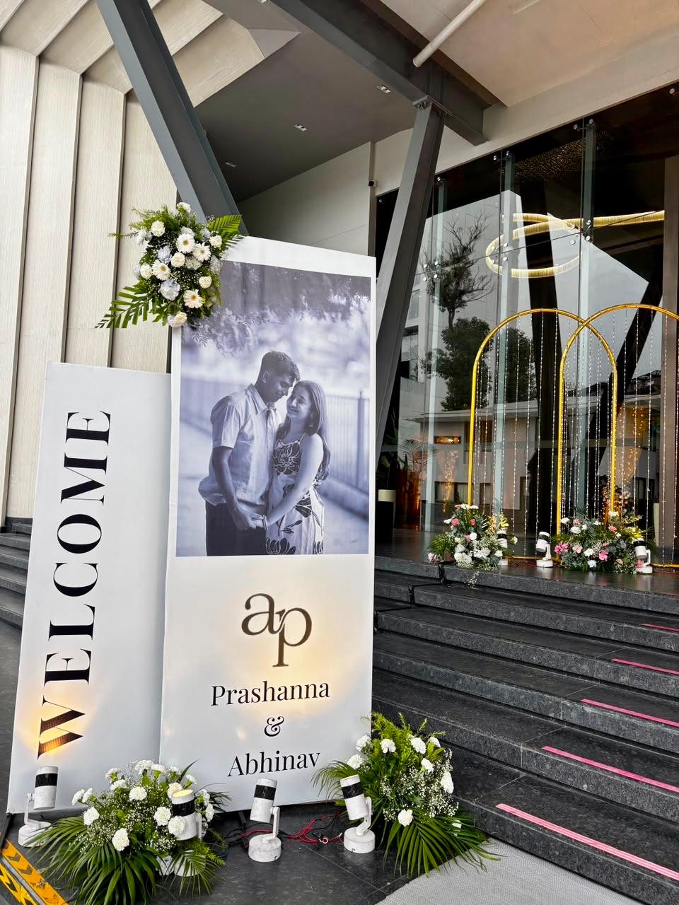 Elegant welcome signage board for Prashanna & Abhinav